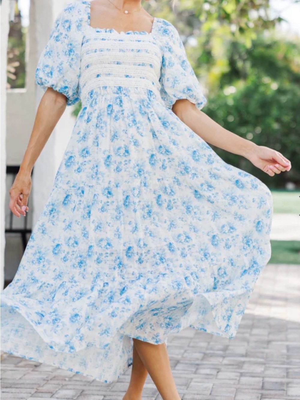 Peach Love California Blue Floral Maxi Dress with Square Neck